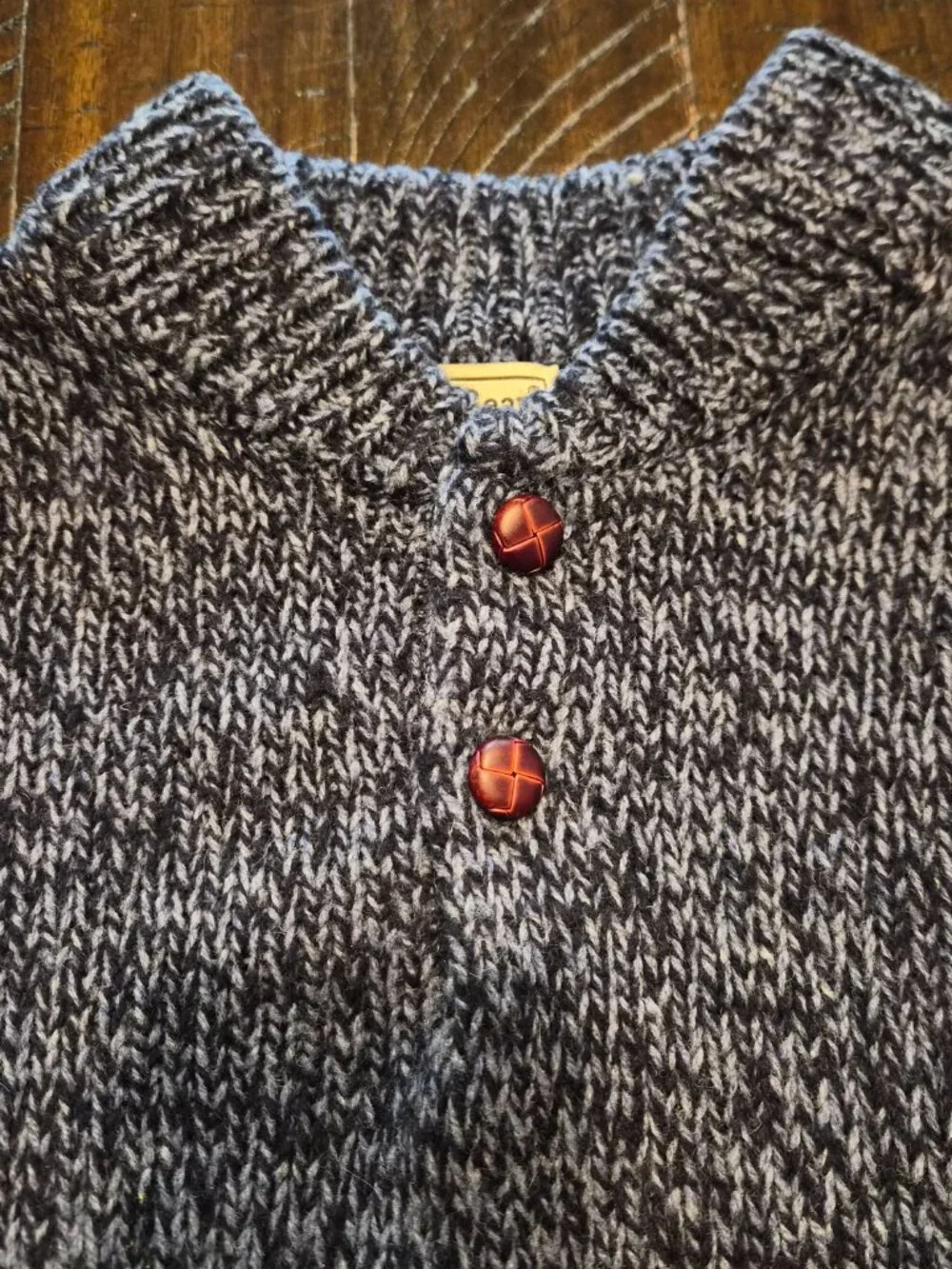 LL Bean Sweater Men's L Tall Marled 100% Lamb's Wool Henley Pullover Blue G799